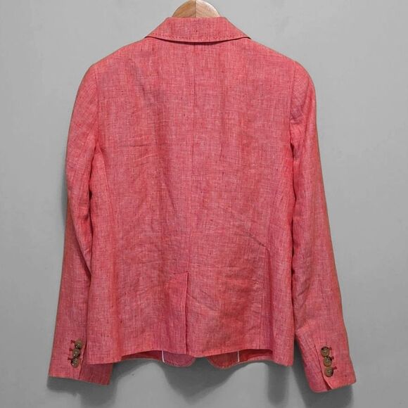 Talbots 100% Linen Blazer Jacket Size 4 Coral Coastal Quiet Luxury Career - Picture 2 of 12